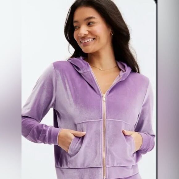 Fabletics Donna Velour Hoodie with Gold Zipper NWT Size Large Purple - Picture 1 of 7